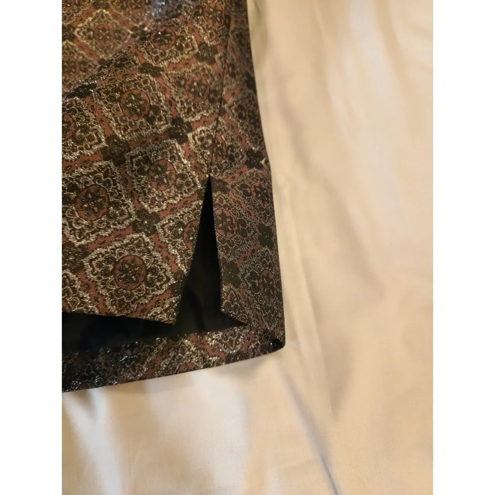 Victor Costa Womens Metallic Brocade Blazer Jacket Silver Bronze Size 12 Evening